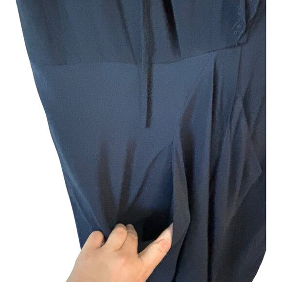 Vanessa Bruno Navy Blue Sleeveless Silk V Neck Dress Pockets Eyelet Trim Size 36 - Picture 2 of 8